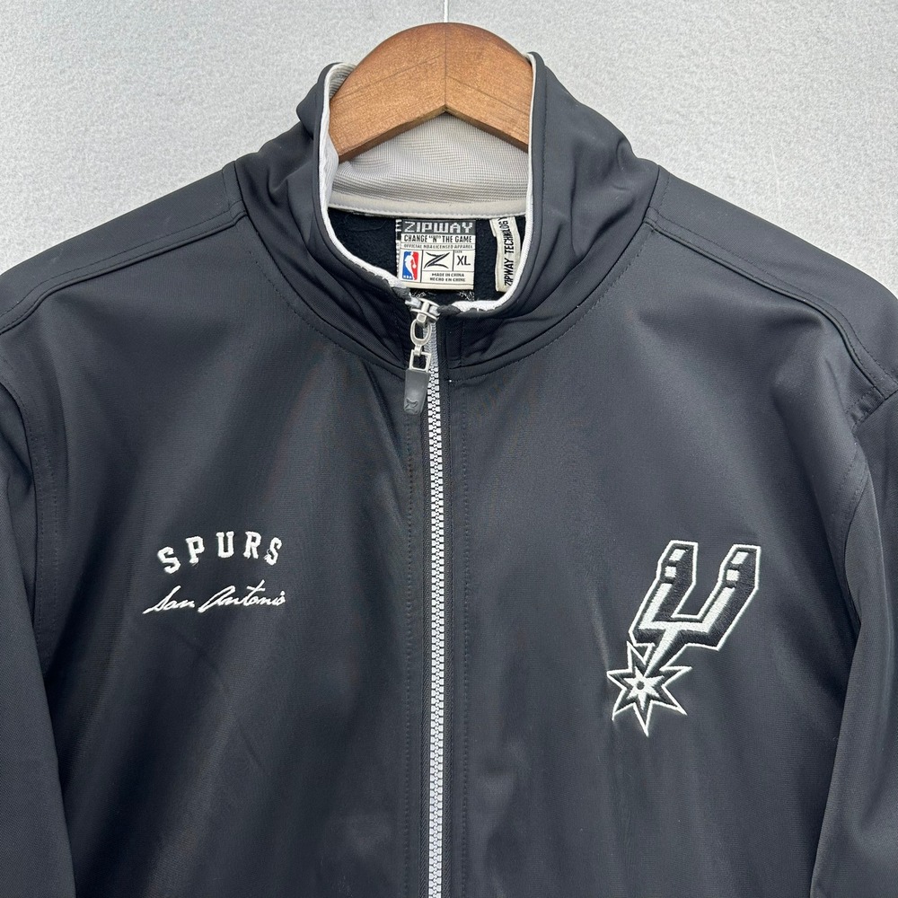 Y2K San Antonio Spurs Black Track Jacket NBA Zipway Full Zip Mens XL Rare Street